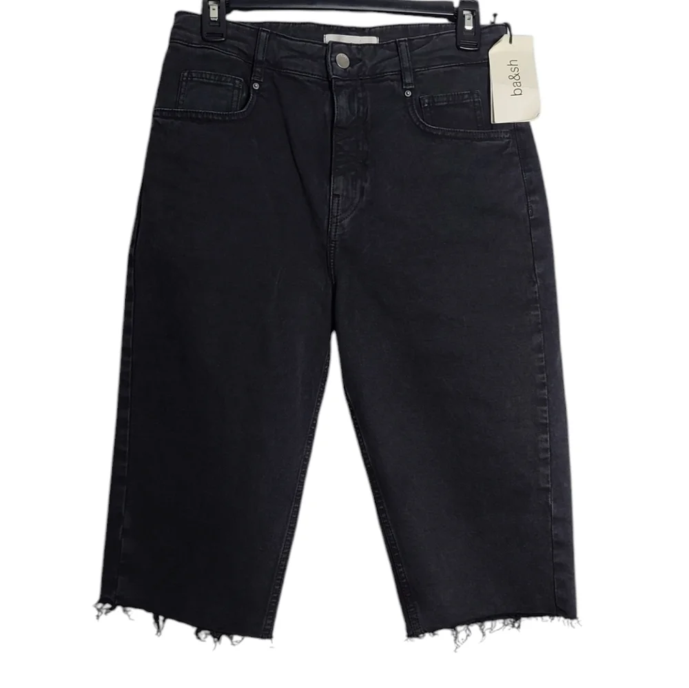 BA&SH NWT Brune Bermuda Blackstone Lady Long Shorts Demin Cotton Black Size 2